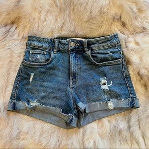 Zara high waist distressed denim cutoff shorts - blue - 00